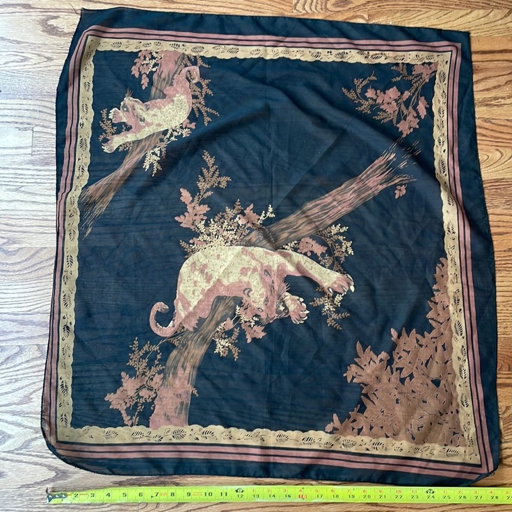 Vintage scarf  19th century inspired no tags 70s style panther in a tree